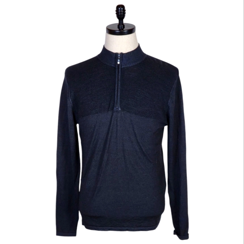 Robert Barakett Merino Wool 1/4 Zip Pullover Sweater Black Men’s Size Small